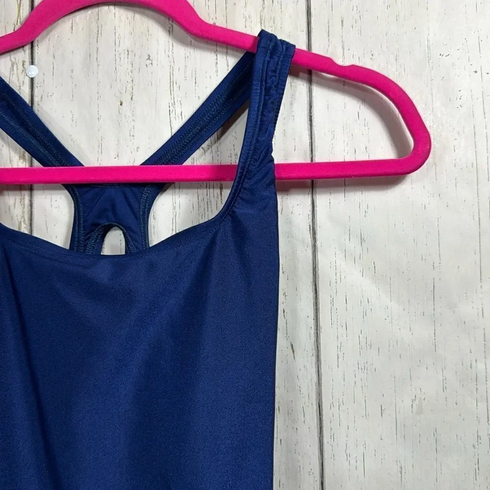 Speedo Womens One Piece Racerback Athletic Swim Solid Blue Swimsuit